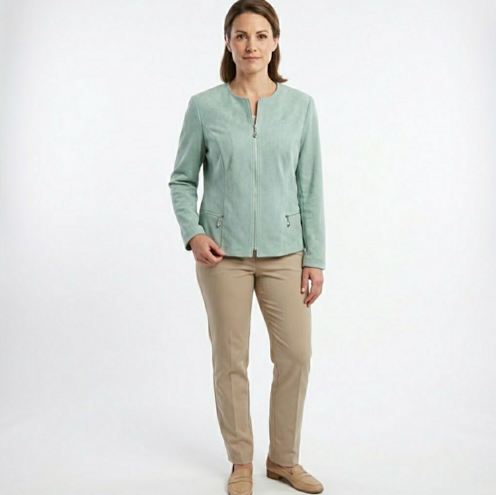 R&K Originals Woman Mint Green Faux Suede Zip Jacket Size 18